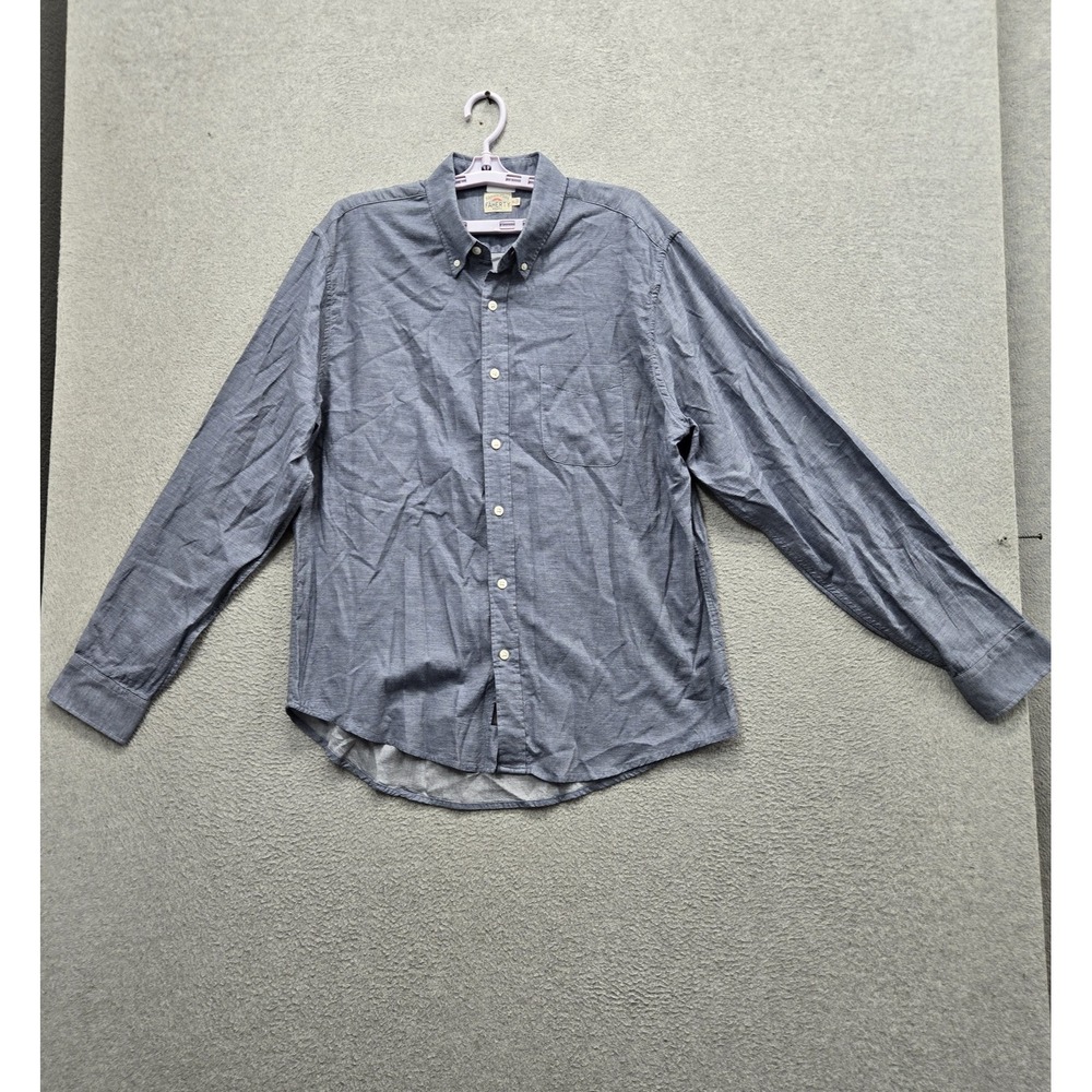 Faherty Men Button Up Shirt XL Blue Long Sleeve Pocket Collar Casual Lightweight